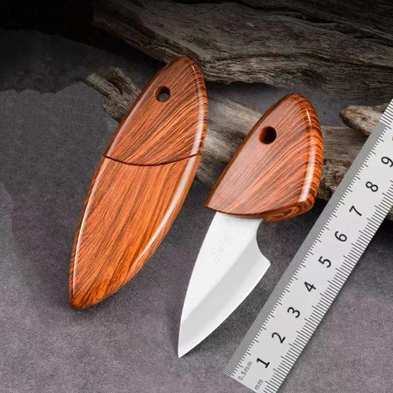 Mini D2 Blade EDC Kitchen Fruit imitate Wooden Handle Knife with Wooden Sheath Outdoor Camping Multifunctional Mini D2 Blade EDC Kitchen Fruit imitate Wooden Handle Knife with Wooden Sheath Outdoor Camping Multifunctional