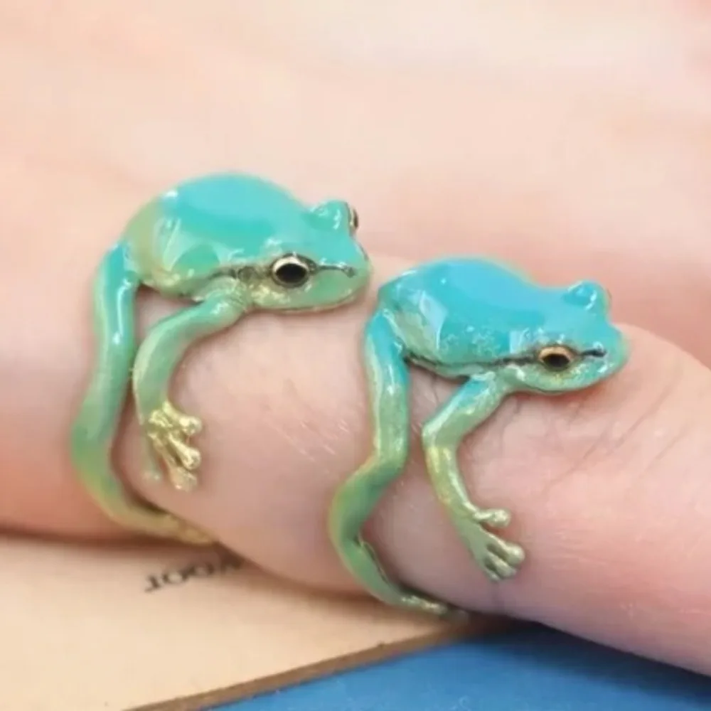 Mini Green Tree Frog Ring Frog Open Rings for Women Men Metal Cute Animal Adjustable Finger Ring Jewelry Birthday Party