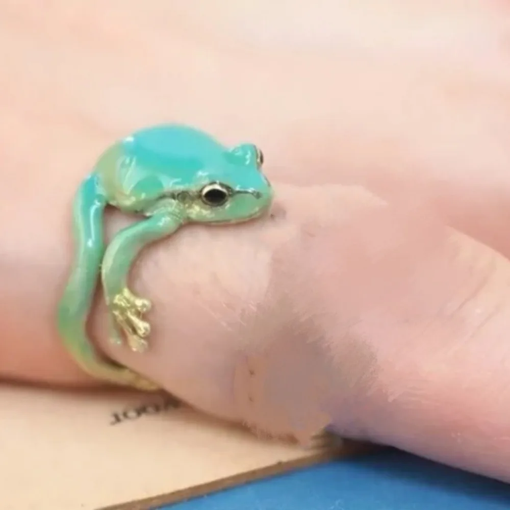 Mini Green Tree Frog Ring Frog Open Rings for Women Men Metal Cute Animal Adjustable Finger Ring Jewelry Birthday Party