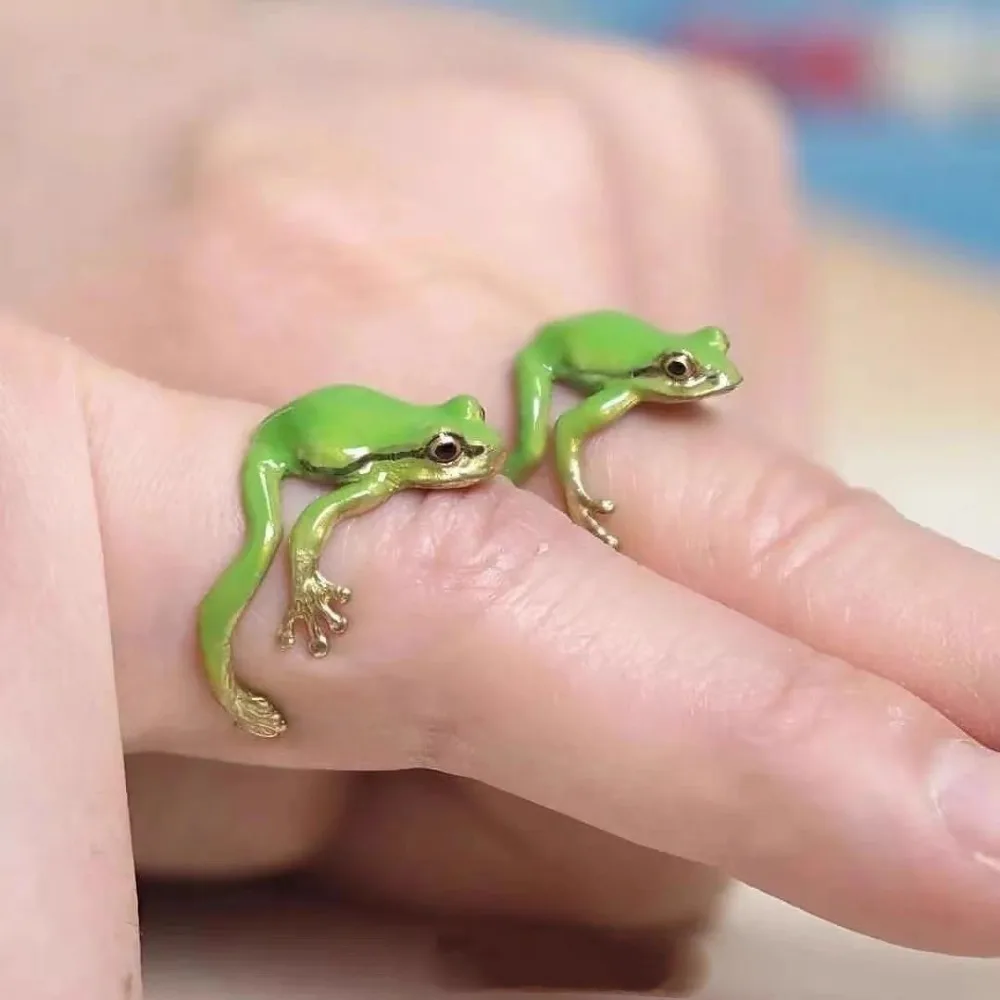 Mini Green Tree Frog Ring Frog Open Rings for Women Men Metal Cute Animal Adjustable Finger Ring Jewelry Birthday Party