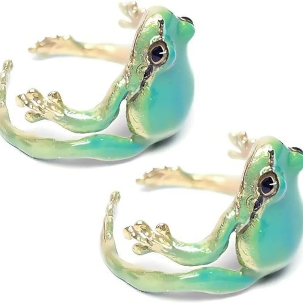 Mini Green Tree Frog Ring Frog Open Rings for Women Men Metal Cute Animal Adjustable Finger Ring Jewelry Birthday Party