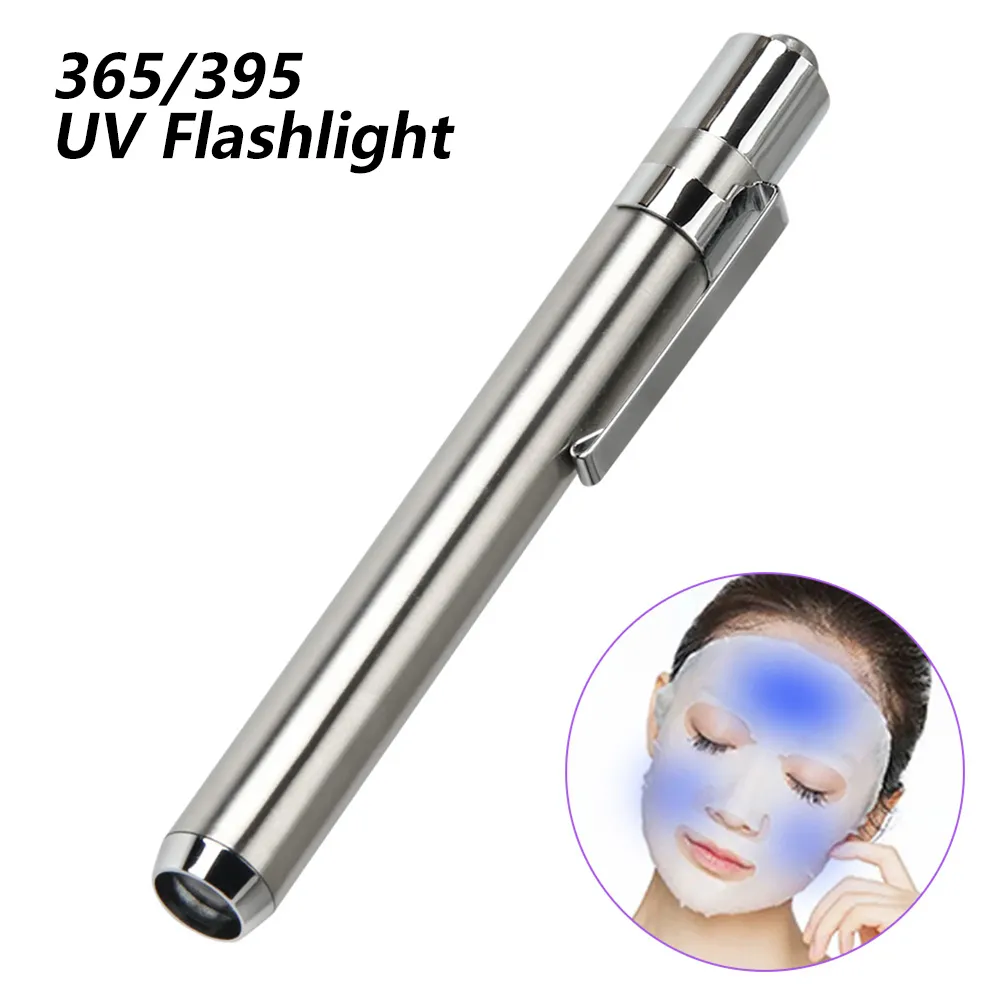 Mini LED Stainless Steel Mini Lamp UV Flashlight Torch Ultra Violet Light AAA Battery for Marker Checker Detection