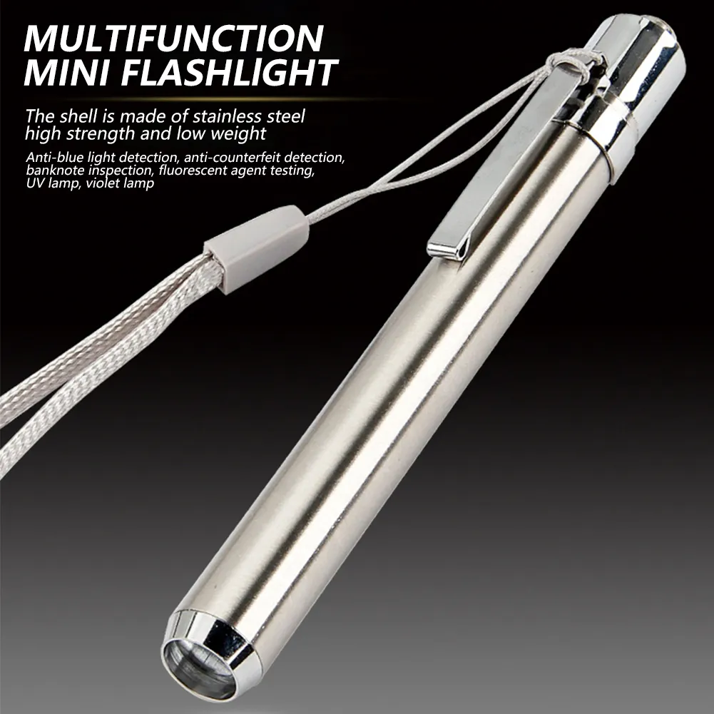 Mini LED Stainless Steel Mini Lamp UV Flashlight Torch Ultra Violet Light AAA Battery for Marker Checker Detection