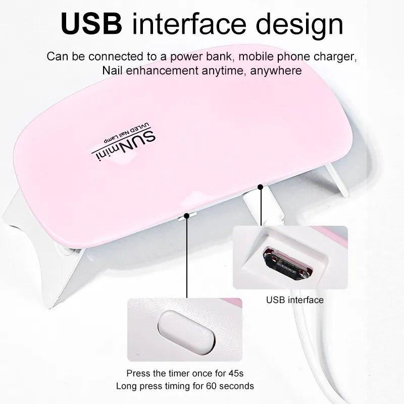 Mini Nail Dryer Machine Portable 6 LED UV Manicure Lamp Home Use Nail Lamp For Drying Polish Varnish With USB Cable