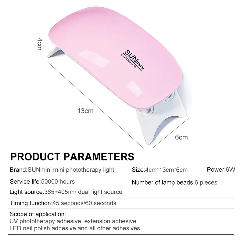 Mini Nail Dryer Machine Portable 6 LED UV Manicure Lamp Home Use Nail Lamp For Drying Polish Varnish With USB Cable