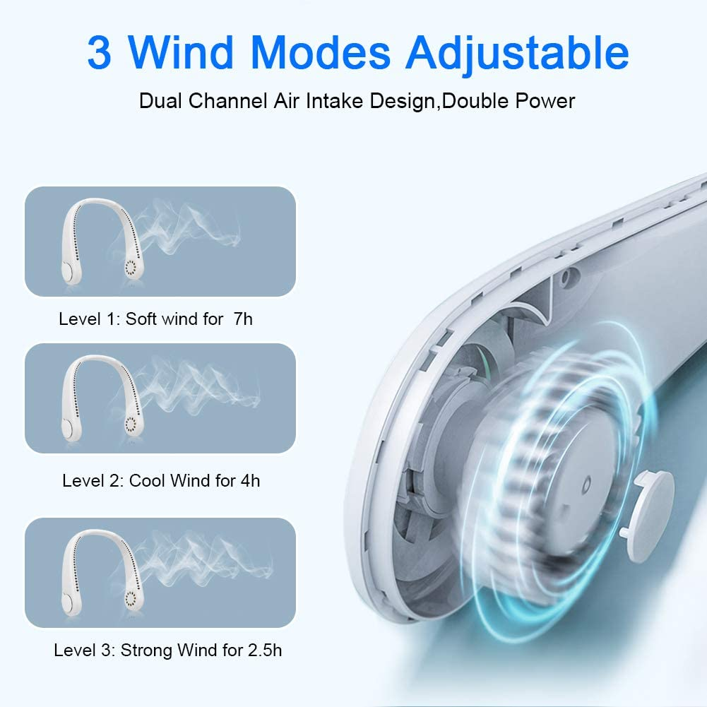 Mini Neck Fan Portable Bladeless Hanging Neck 1200mAh Rechargeable Air Cooler 3 Speed Mini Summer Sports Fans