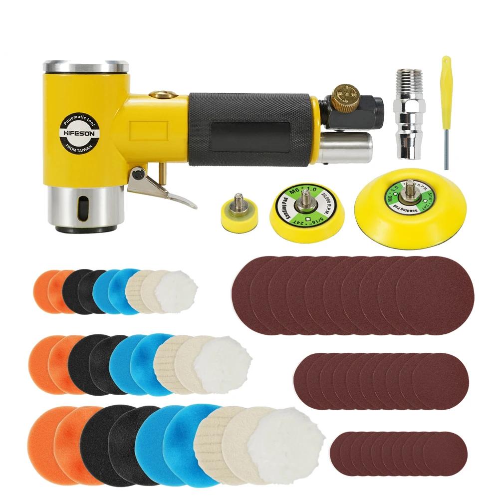 Mini Orbital 2/3″ Air Sander Pneumatic Polisher Grinder Buffer Dual Action Orbital Polisher 80PCS Sanderpaper Set