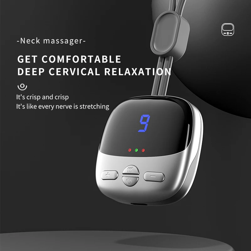 Mini Portable Hanging Neck Massager With Heat Electric EMS TENS Pulse Hot Compress Smart Cervical Spine Massager