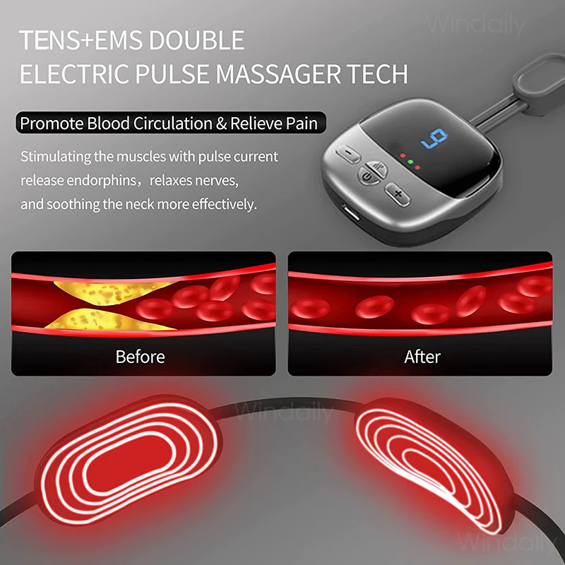 Mini Portable Hanging Neck Massager With Heat Electric EMS TENS Pulse Hot Compress Smart Cervical Spine Massager