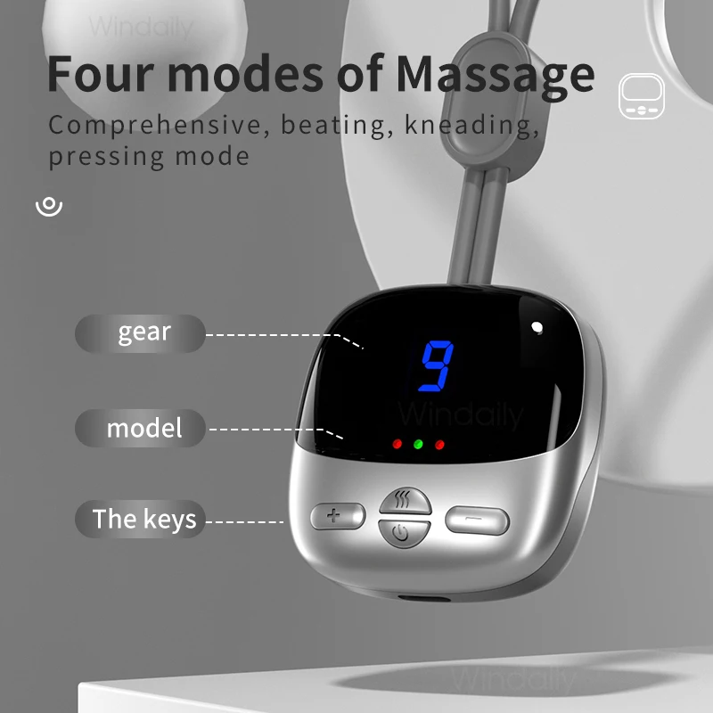 Mini Portable Hanging Neck Massager With Heat Electric EMS TENS Pulse Hot Compress Smart Cervical Spine Massager