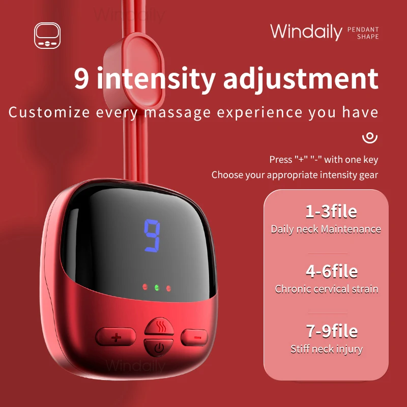 Mini Portable Hanging Neck Massager With Heat Electric EMS TENS Pulse Hot Compress Smart Cervical Spine Massager