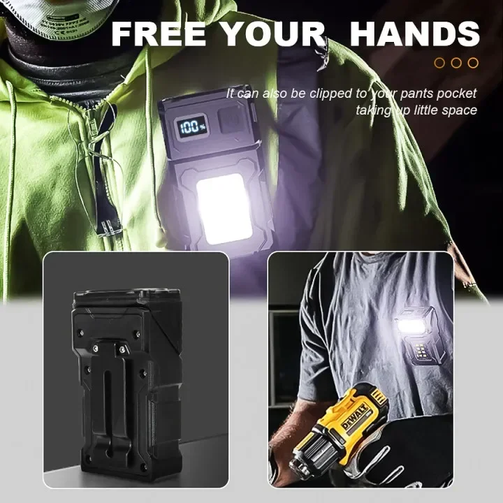 Mini Portable LED COB Flashlight Head Rotation Magnetic Torch Built-in Battery USB Rechargable Outdoor Camping