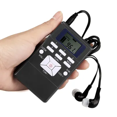 Mini Portable Stereo FM Radio Digital Clock Receiver for Meeting Simultaneous Interpretation Clip-on Radio w/ Earphone