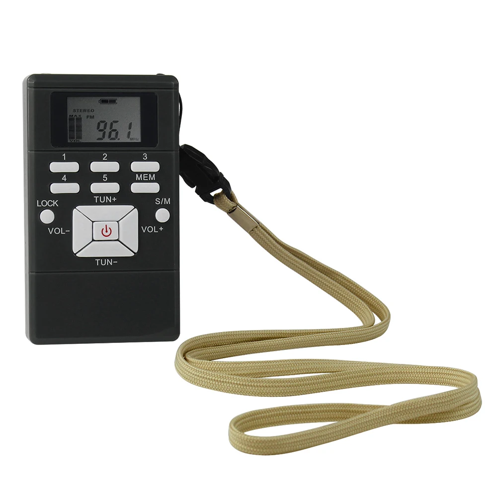 Mini Portable Stereo FM Radio Digital Clock Receiver for Meeting Simultaneous Interpretation Clip-on Radio w/ Earphone