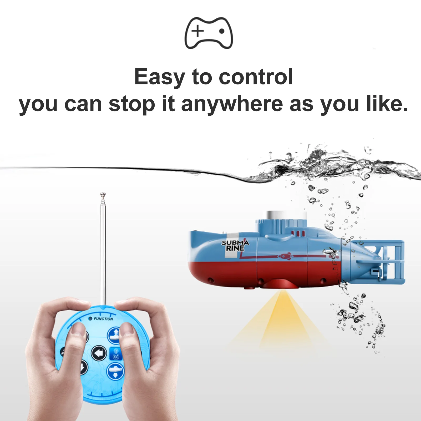 Mini RC Submarine 0.1M/s Speed Remote Control Boat Outdoor Waterproof Diving Toys Simulation Model Kids Boys Girls