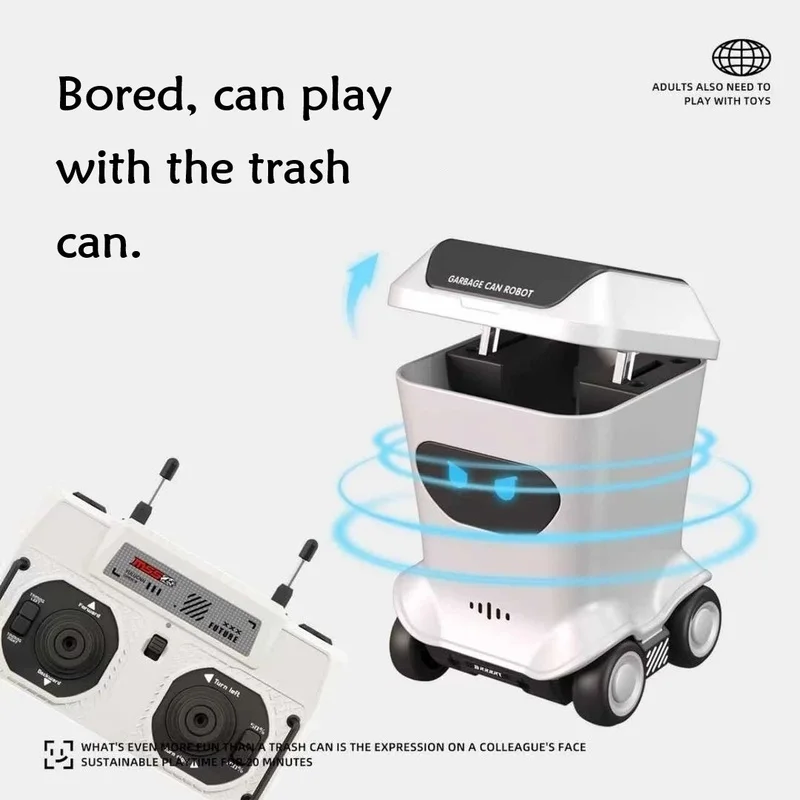 Mini Remote Control Trash Can Desktop Creative Toy, Fully Proportional Control Remote Control Car Ornament Boys Holiday