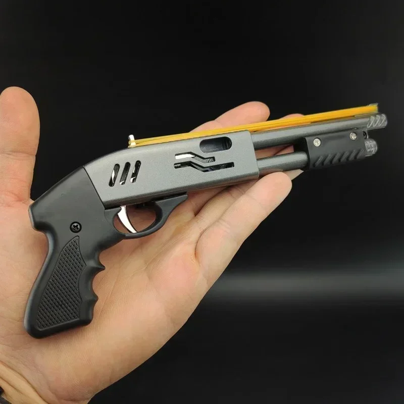 Mini Rubber Band Shotgun Sprayer 8 Bursts of Rubber Band Gun Miniature Model Ornaments Toy Soft Bullet Gun