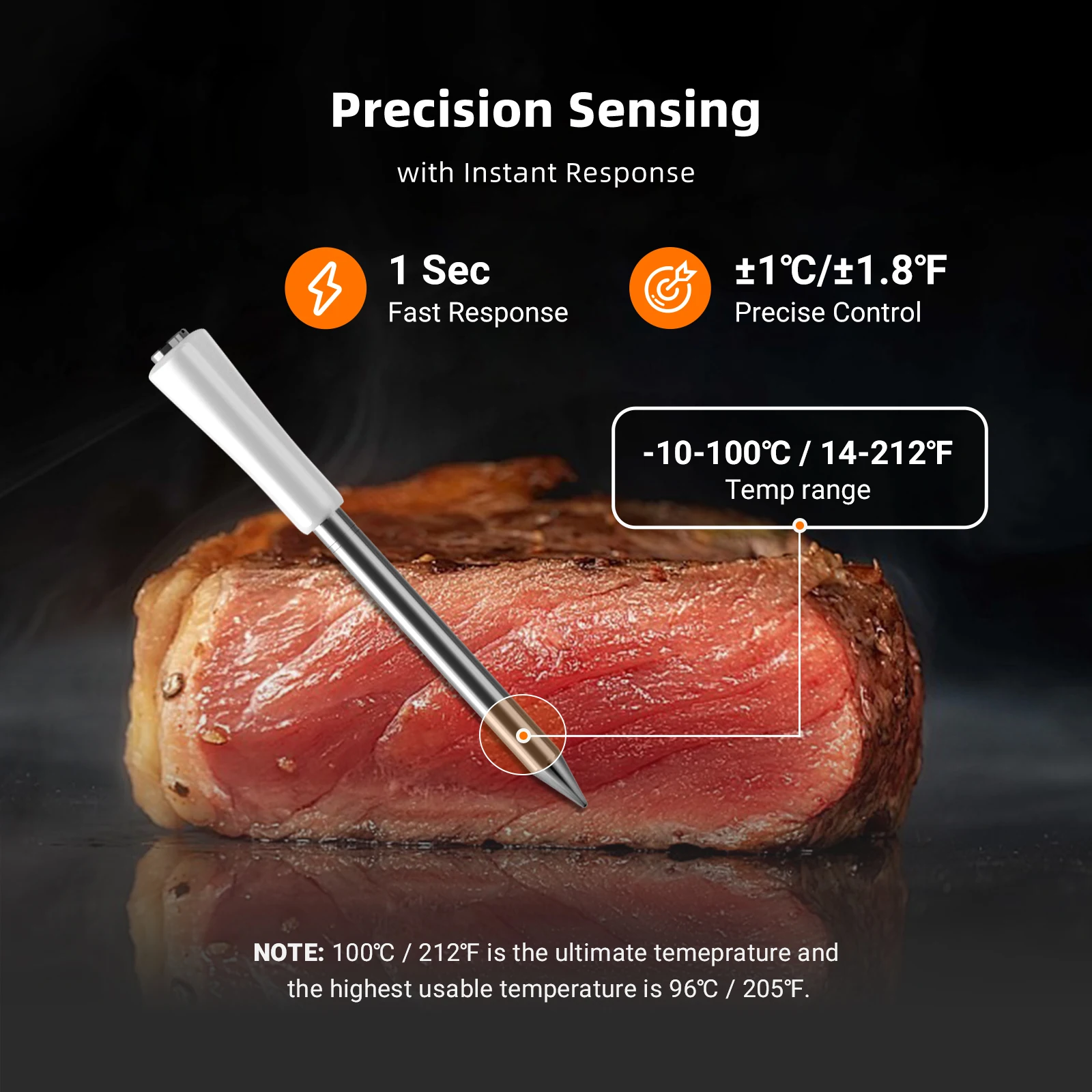 Mini Wireless Meat Thermometer, Bluetooth 5.4 1000ft, 1s Response, IP67, 26 Presets, LED Display, for BBQ/Grill