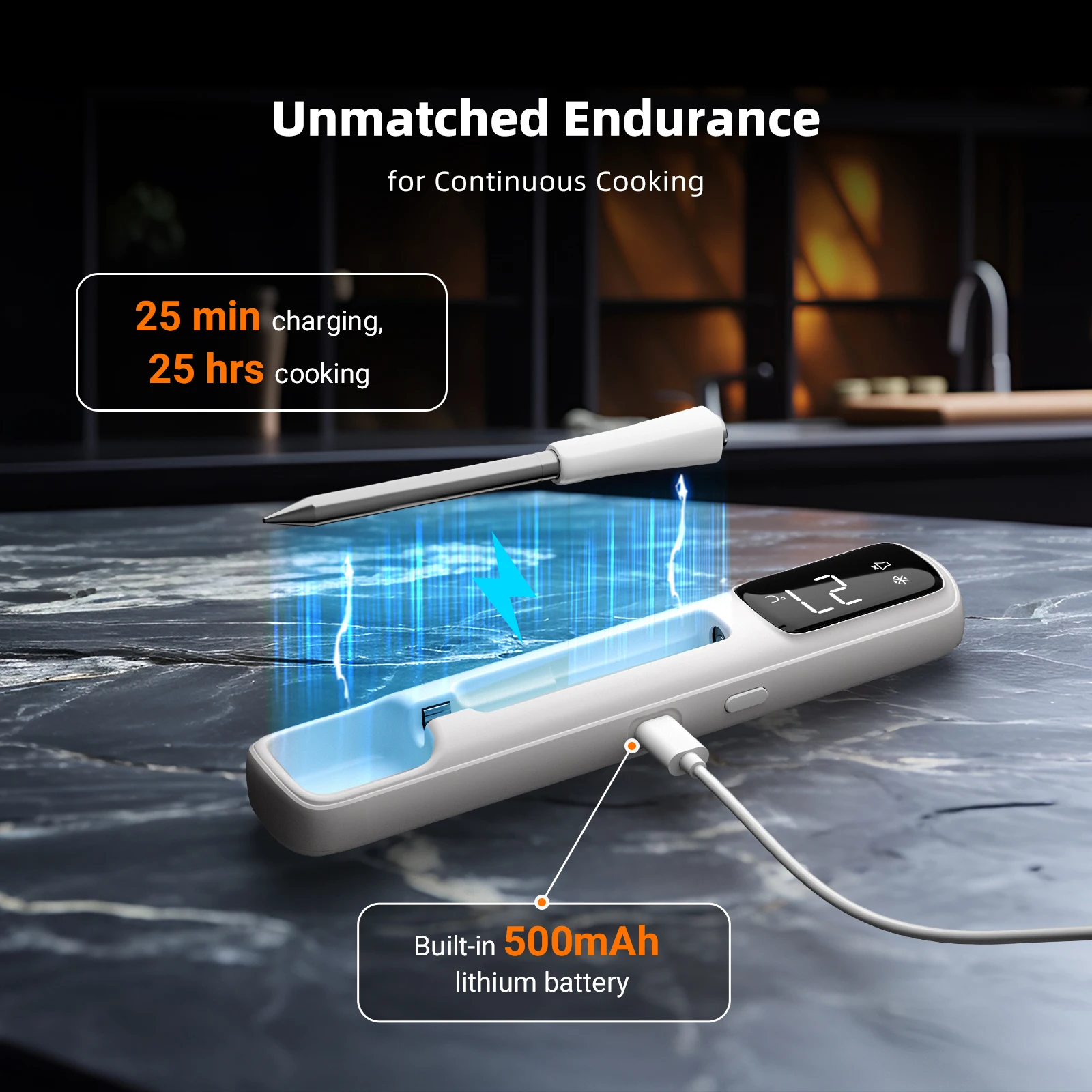 Mini Wireless Meat Thermometer, Bluetooth 5.4 1000ft, 1s Response, IP67, 26 Presets, LED Display, for BBQ/Grill