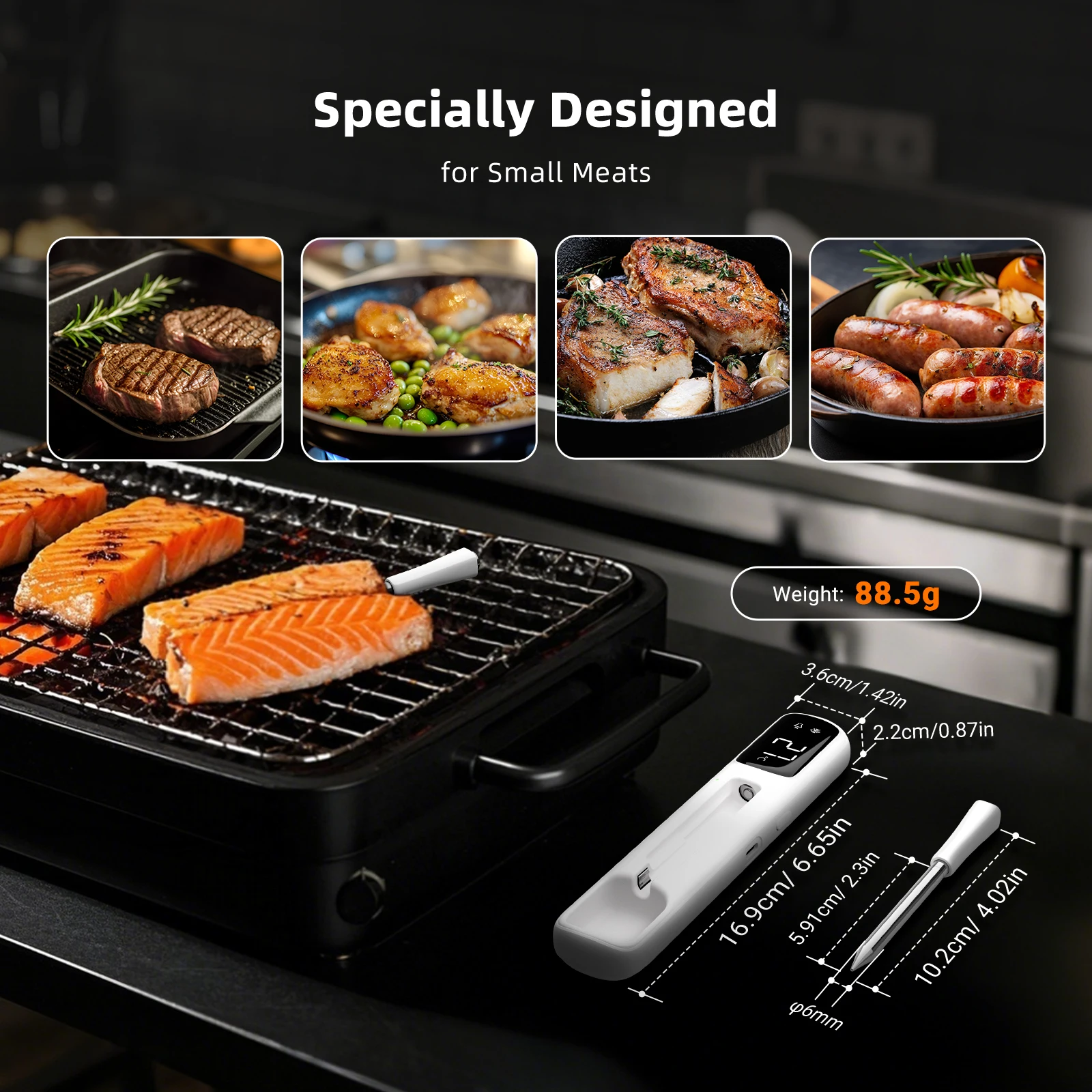 Mini Wireless Meat Thermometer, Bluetooth 5.4 1000ft, 1s Response, IP67, 26 Presets, LED Display, for BBQ/Grill