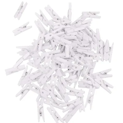 Mini Wooden Pegs White Clips (50pcs)