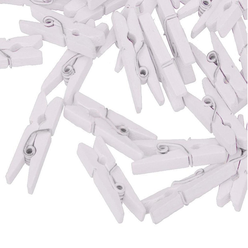 Mini Wooden Pegs White Clips (50pcs)