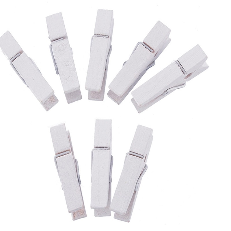 Mini Wooden Pegs White Clips (50pcs)