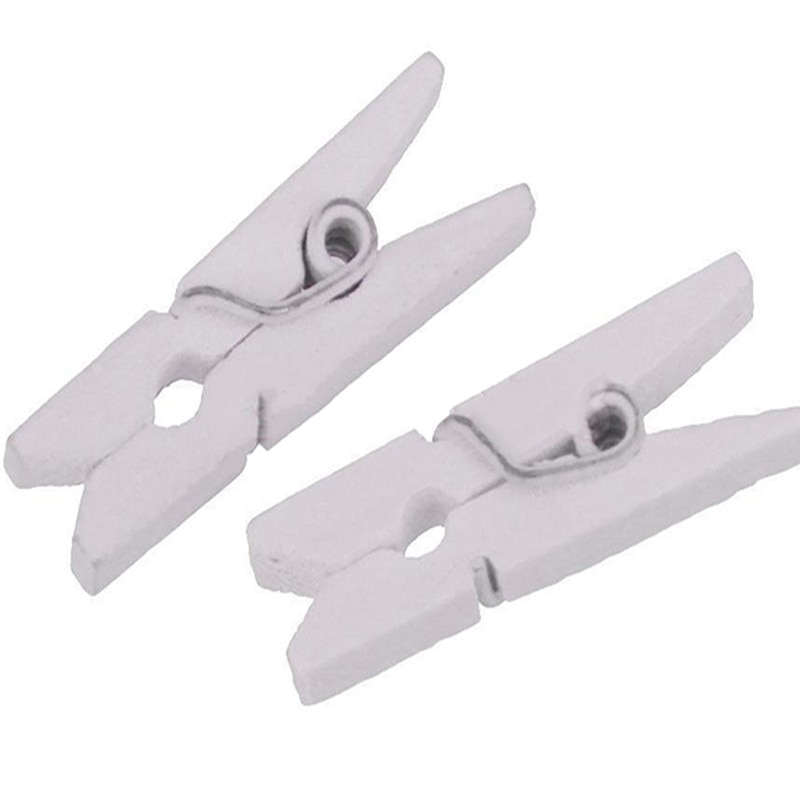 Mini Wooden Pegs White Clips (50pcs)
