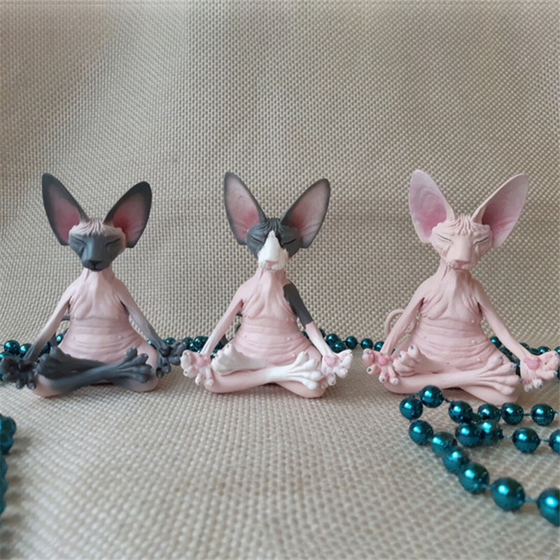 Miniature Resin Meditating Cat Statue