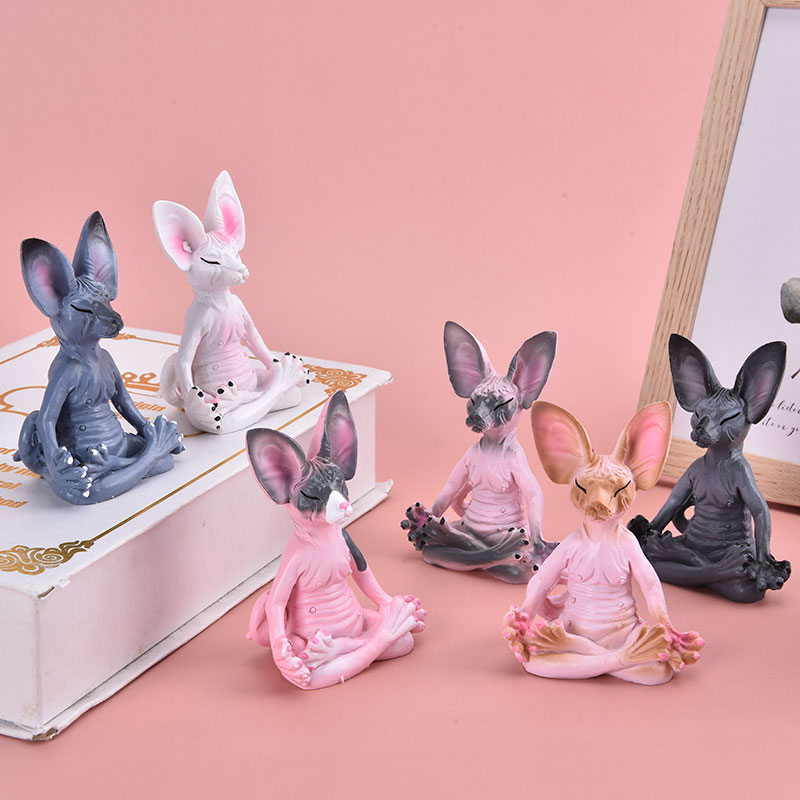 Miniature Resin Meditating Cat Statue