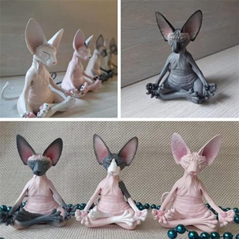 Miniature Resin Meditating Cat Statue