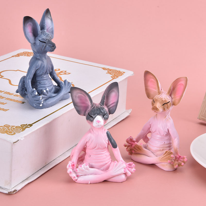 Miniature Resin Meditating Cat Statue