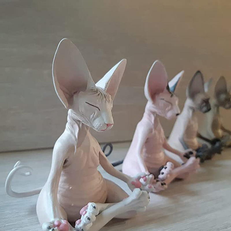Miniature Resin Meditating Cat Statue
