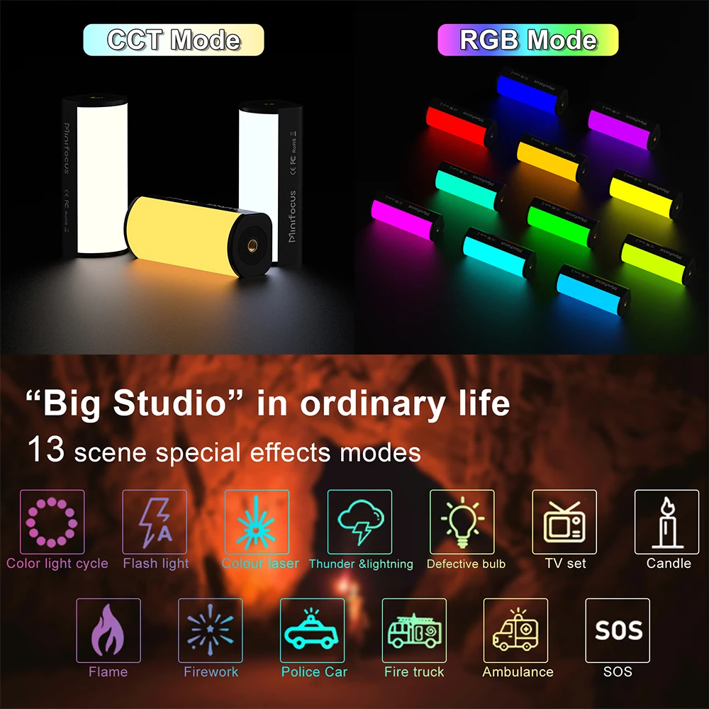 Minifocus Mini RGB Tube Light Handheld led Photography Stick Video Wand Fill Lamp Magnetic 2500-9000K for Vlog Youtube