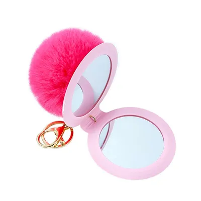 Mirror Keychain Cute Puff Ball Keychain