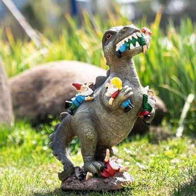 Mischievous Dinosaur Garden Eating Gnome Statue Resin Figurine Best Art Decor for Outdoor Home Waterproof Home