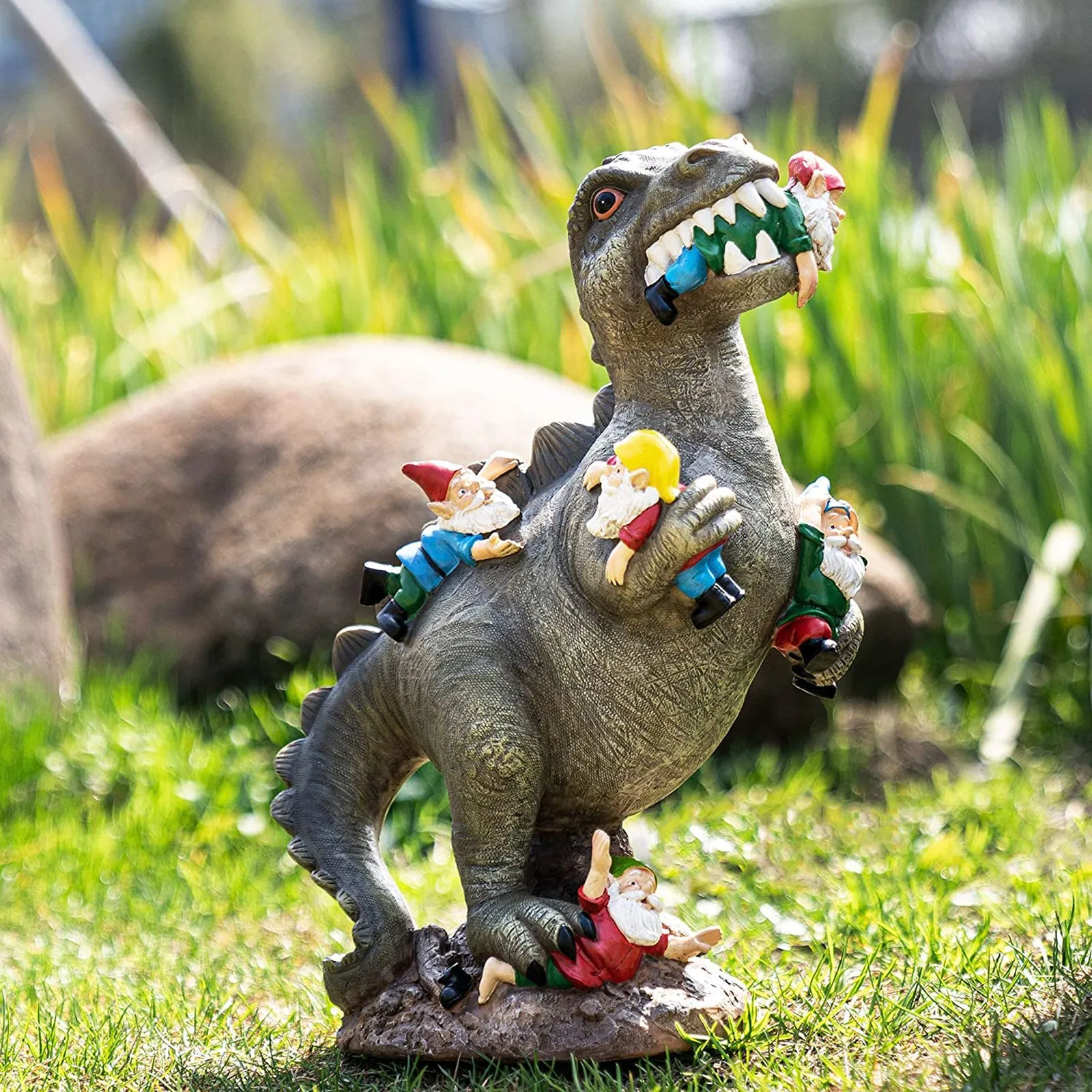 Mischievous Dinosaur Garden Eating Gnome Statue Resin Figurine Best Art Decor for Outdoor Home Waterproof Home Mischievous Dinosaur Garden Eating Gnome Statue Resin Figurine Best Art Decor for Outdoor Home Waterproof Home