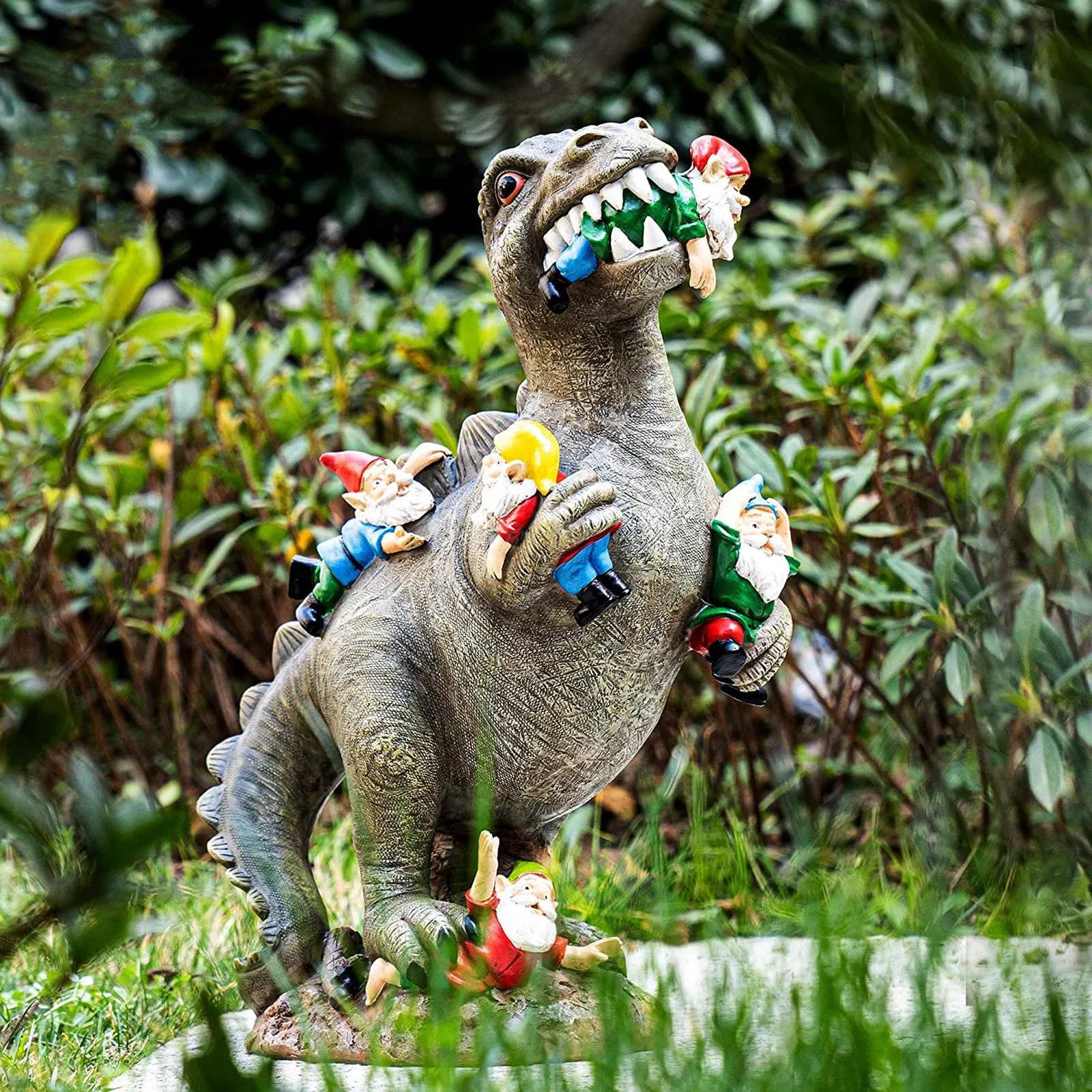 Mischievous Dinosaur Garden Eating Gnome Statue Resin Figurine Best Art Decor for Outdoor Home Waterproof Home