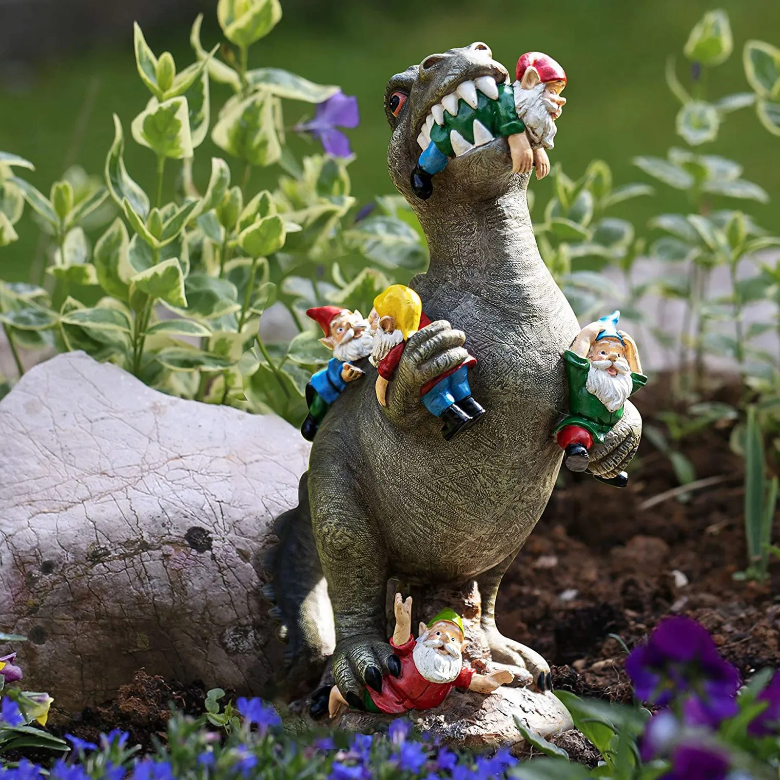 Mischievous Dinosaur Garden Eating Gnome Statue Resin Figurine Best Art Decor for Outdoor Home Waterproof Home