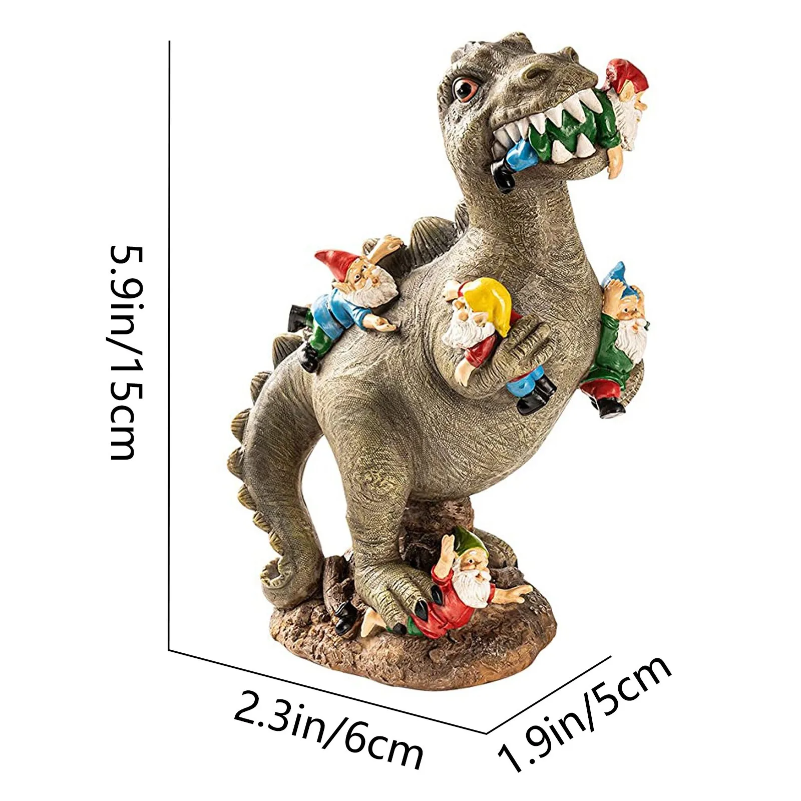 Mischievous Dinosaur Garden Eating Gnome Statue Resin Figurine Best Art Decor for Outdoor Home Waterproof Home