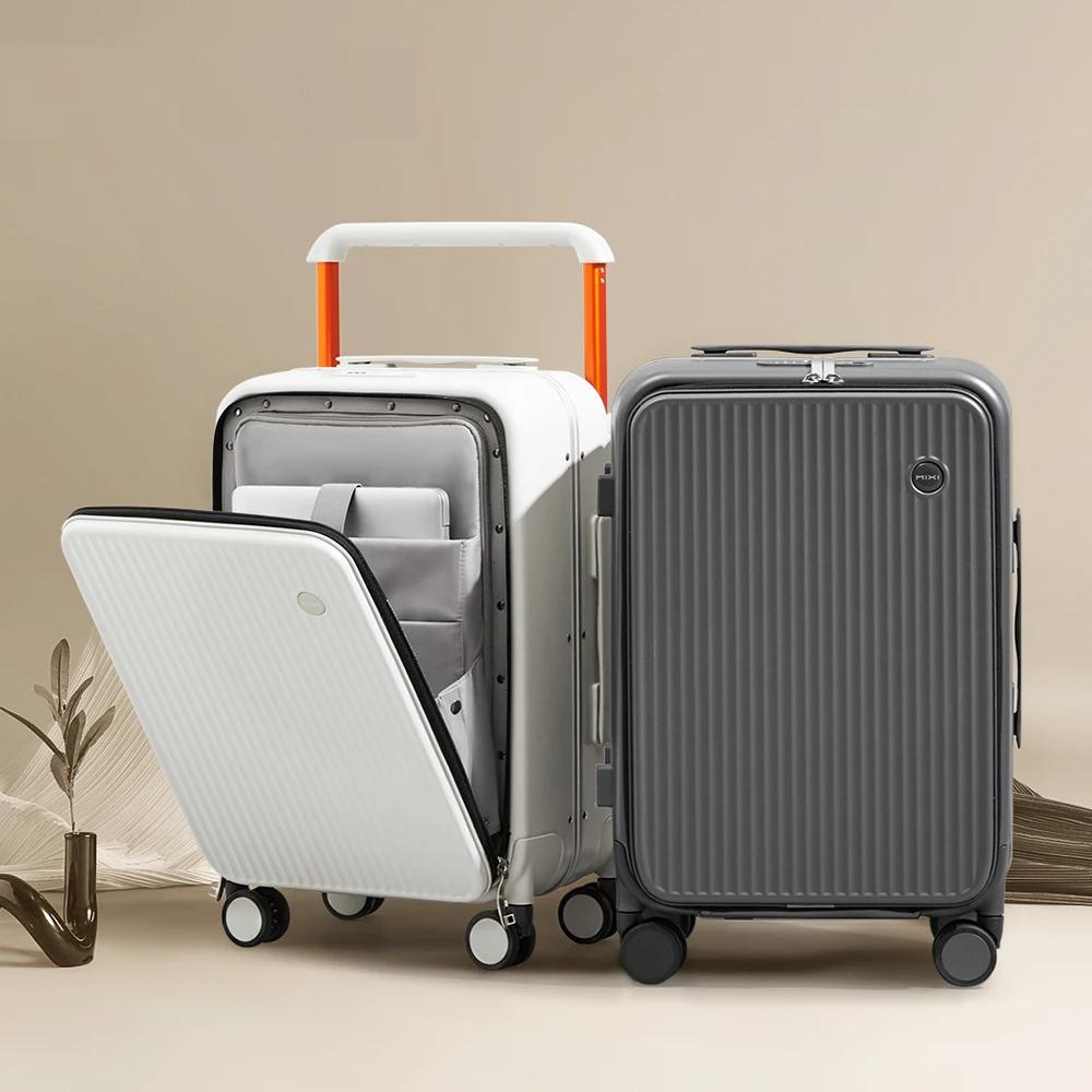 Mixi Front Laptop Pocket Suitcase Wide Handle Travel Suitcase Men 20”Carry-On Luggage Women PC Aluminum Frame Trolley Mixi Front Laptop Pocket Suitcase Wide Handle Travel Suitcase Men 20”Carry-On Luggage Women PC Aluminum Frame Trolley