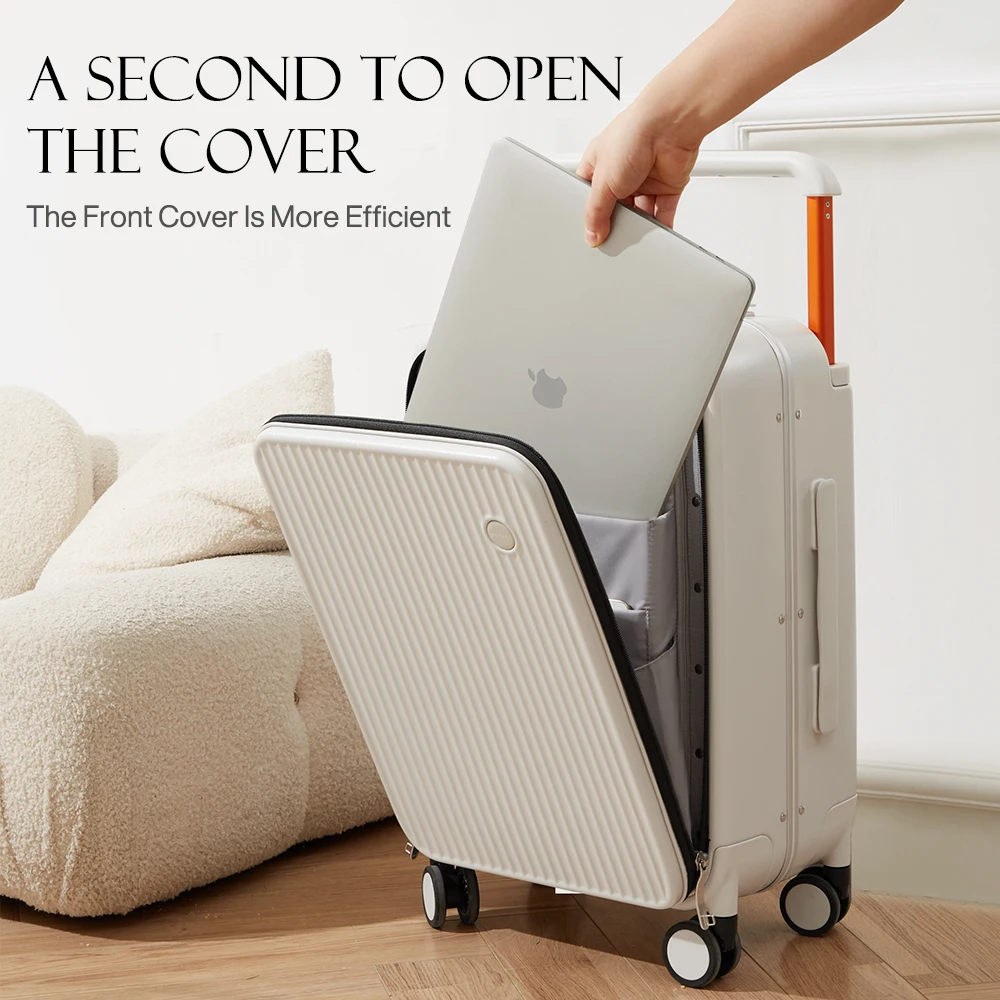 Mixi Front Laptop Pocket Suitcase Wide Handle Travel Suitcase Men 20”Carry-On Luggage Women PC Aluminum Frame Trolley