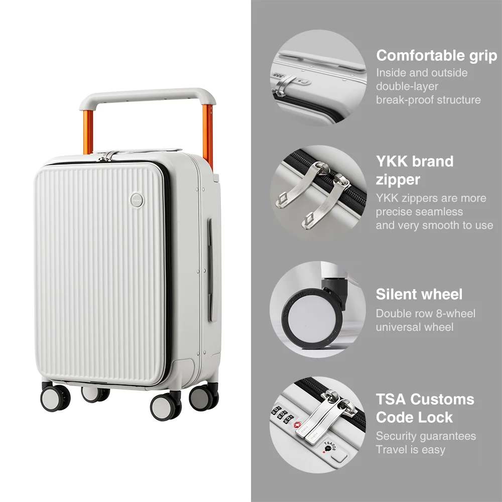 Mixi Front Laptop Pocket Suitcase Wide Handle Travel Suitcase Men 20”Carry-On Luggage Women PC Aluminum Frame Trolley
