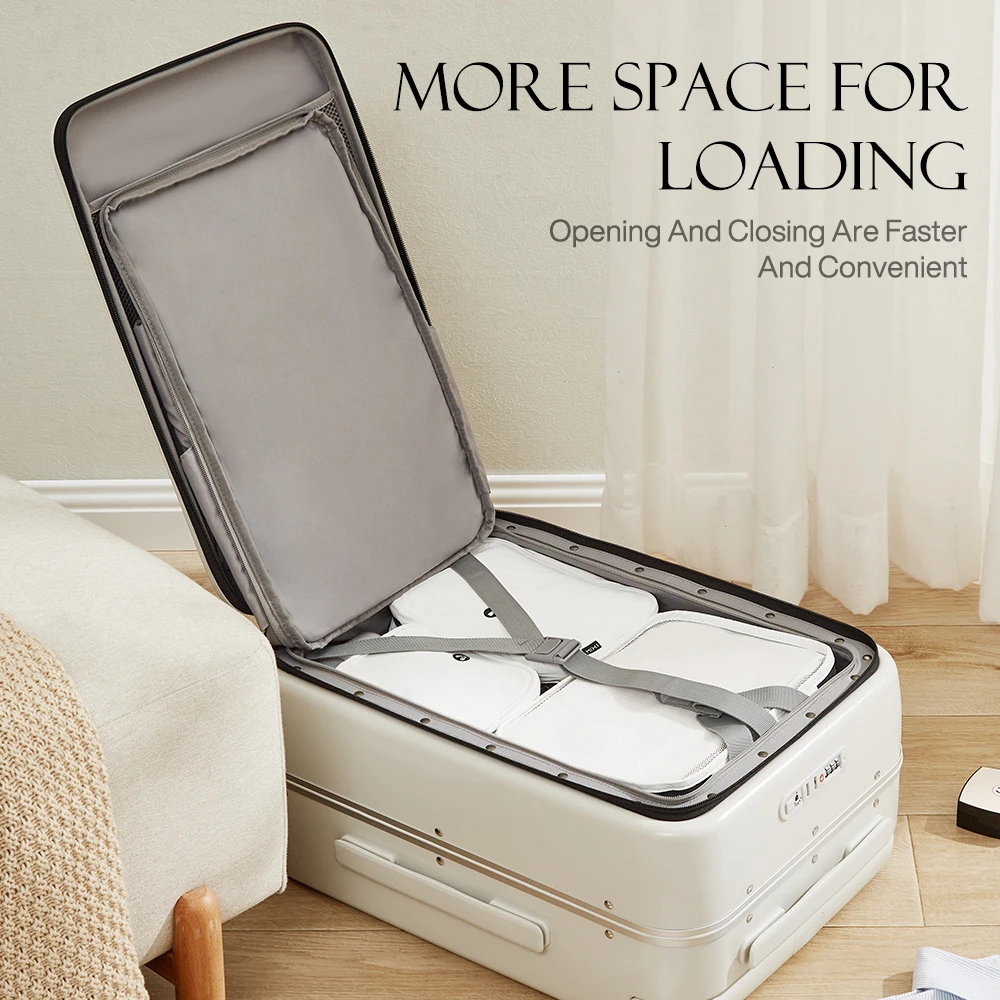 Mixi Front Laptop Pocket Suitcase Wide Handle Travel Suitcase Men 20”Carry-On Luggage Women PC Aluminum Frame Trolley
