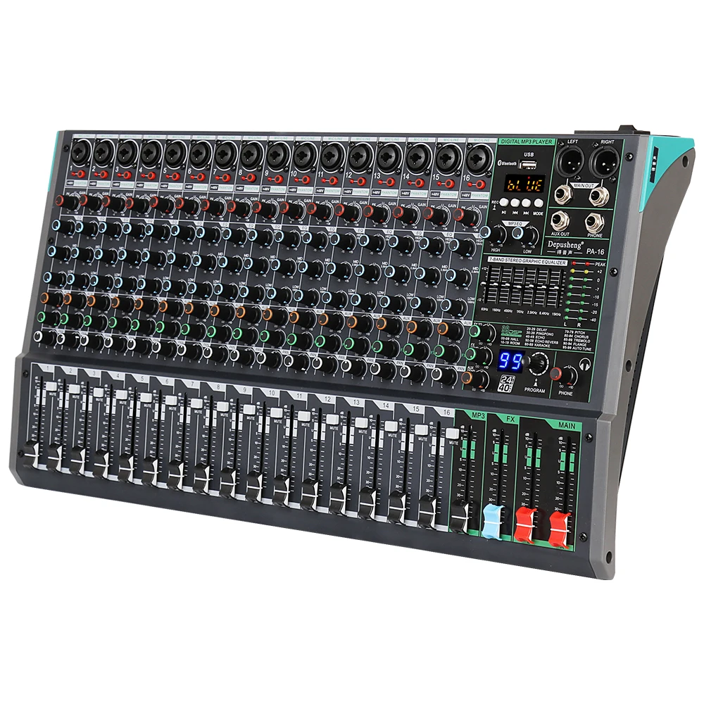 Mixing Console Professional DJ Audio Mixer Sound Board Desk System Interface 16 Channel Digital 99 Reverb Effect