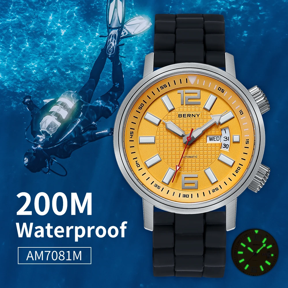 Miyota 8205 20ATM Diver Automatic Mechanical Watch Men Sport Luminous Sapphire Waterproof Wristwatch Swimming Self