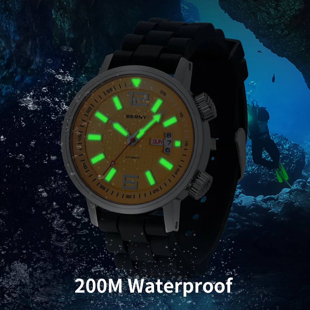 Miyota 8205 20ATM Diver Automatic Mechanical Watch Men Sport Luminous Sapphire Waterproof Wristwatch Swimming Self