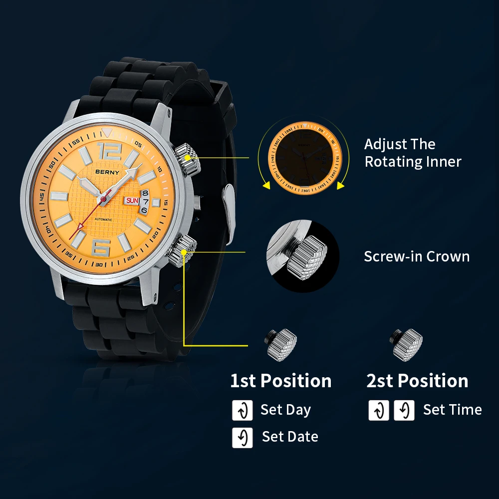 Miyota 8205 20ATM Diver Automatic Mechanical Watch Men Sport Luminous Sapphire Waterproof Wristwatch Swimming Self
