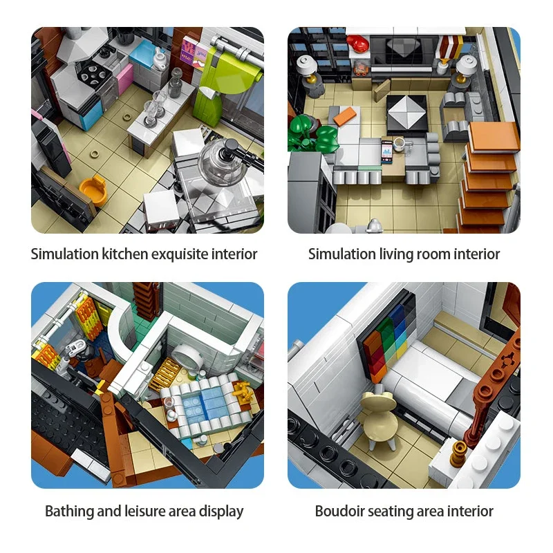 MOC-87366 Creative Modern Villa Modular City Architecture Building Block Bricks Model Street View Sets Kid Toy for