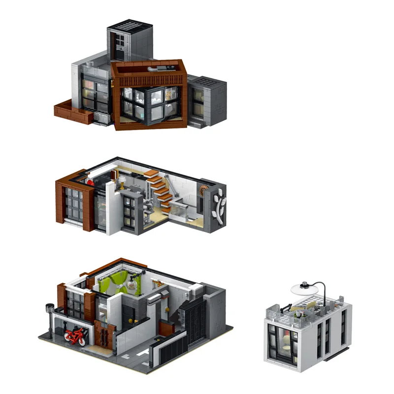 MOC-87366 Creative Modern Villa Modular City Architecture Building Block Bricks Model Street View Sets Kid Toy for